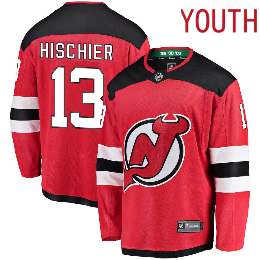 Youth New Jersey Devils 13 Nico Hischier Fanatics Branded Red Home Breakaway Player NHL Jersey